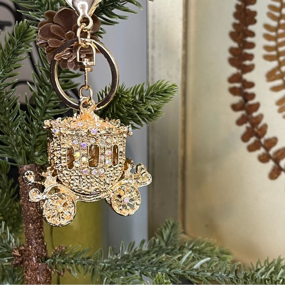 Gold Plated Princess Carriage with Sparkling CZ Bag Charm - Picture 3 of 5